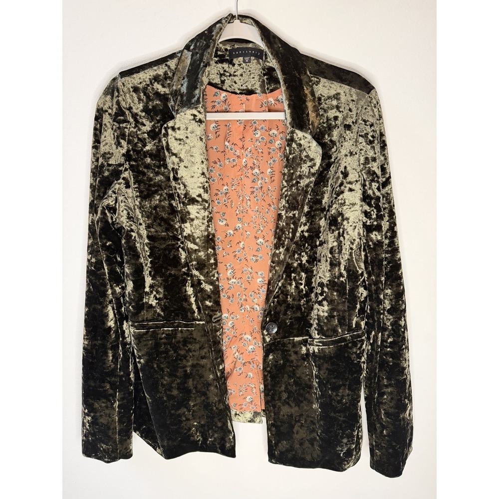 Sanctuary forest Green crashed velvet long sleeve blazer jacket sz M NWOT